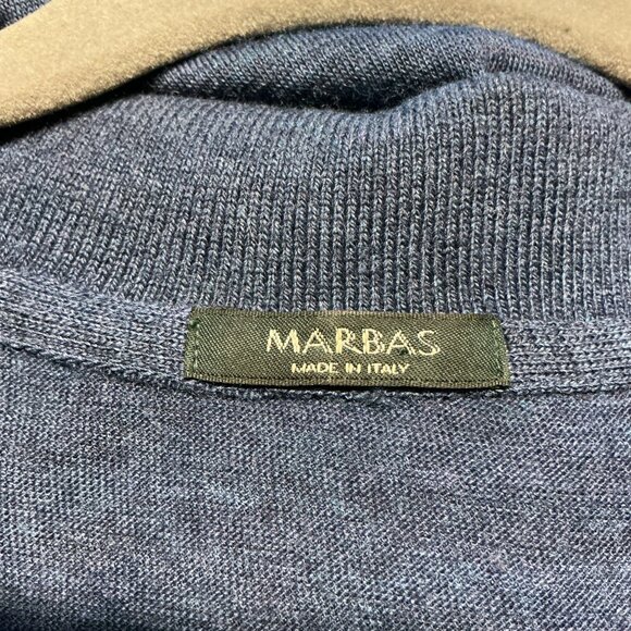 Marbas Merino Wool Long Sleeve Polo Sweater Mens Large 52 Blue Made In Italy - Picture 7 of 12